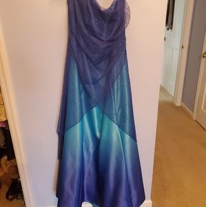 Blue Ombre Strapless Long Prom Dress